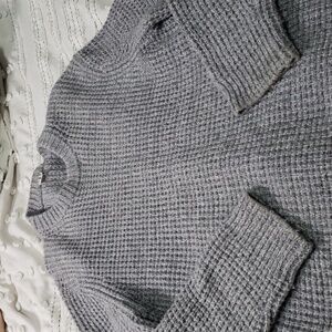 Arket men's wool blend chunky crew neck knit sweater gray small